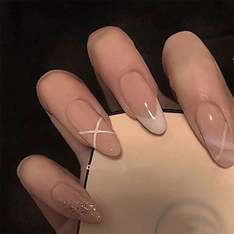 Nail Art Press On - 여성용 중간 길이의 인조 손톱, 누드