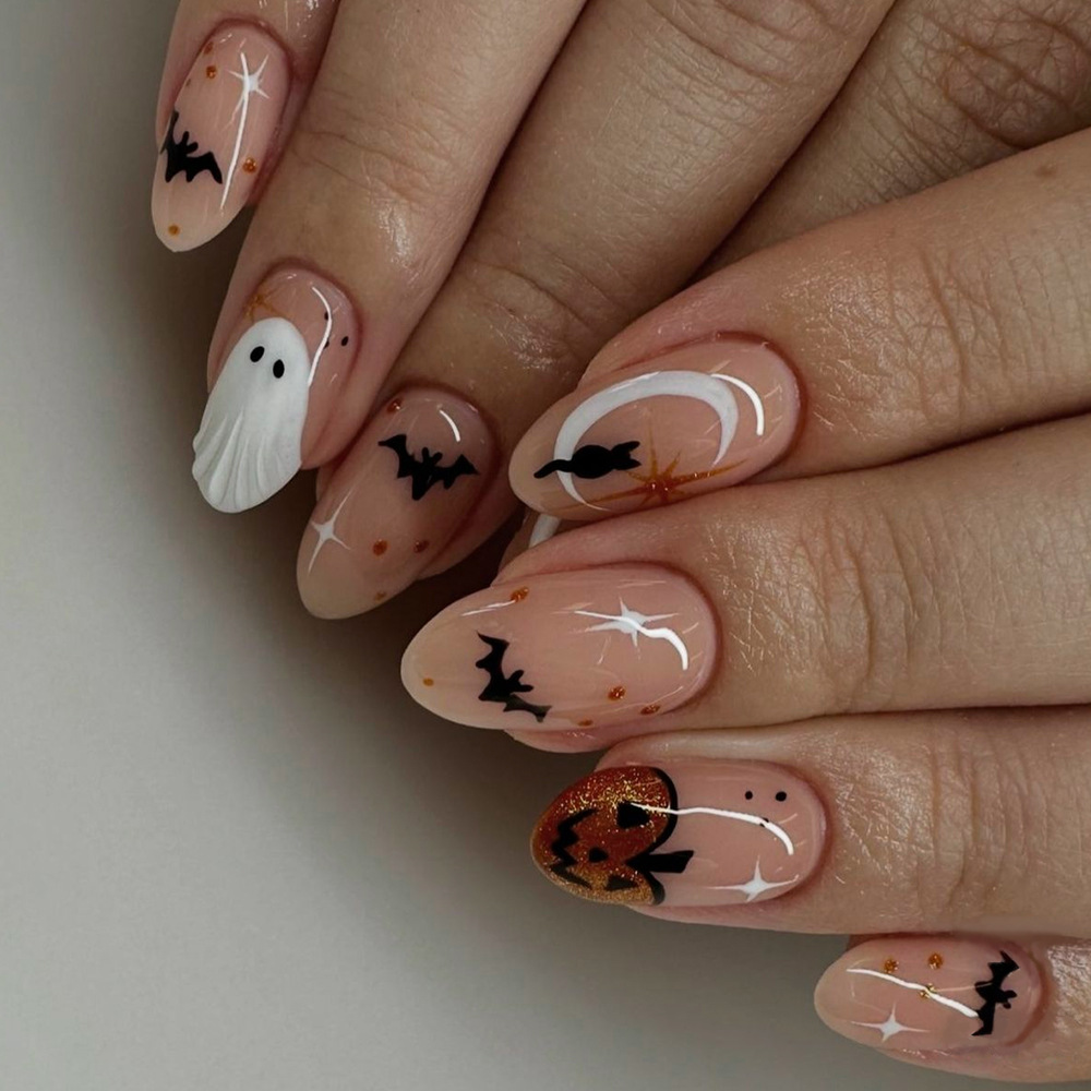 Nail Art Press On - 24개 심플 아몬드 프레스온 네일 귀여운