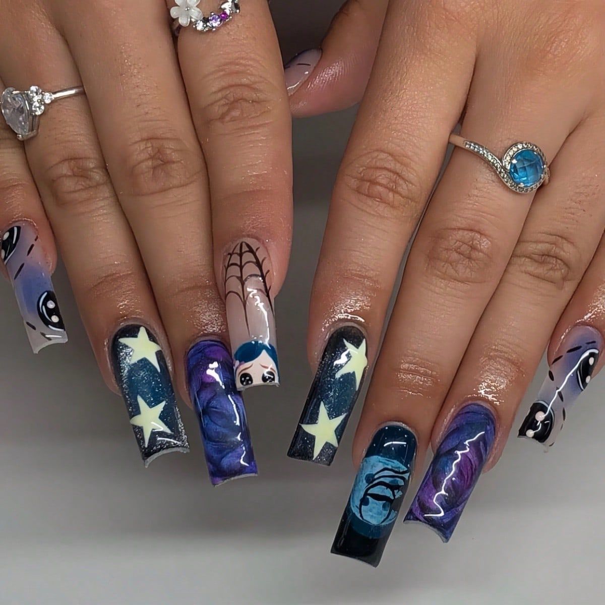Nail Art Press On - Y2k 스타 그래피티 프레스 네일, 광택