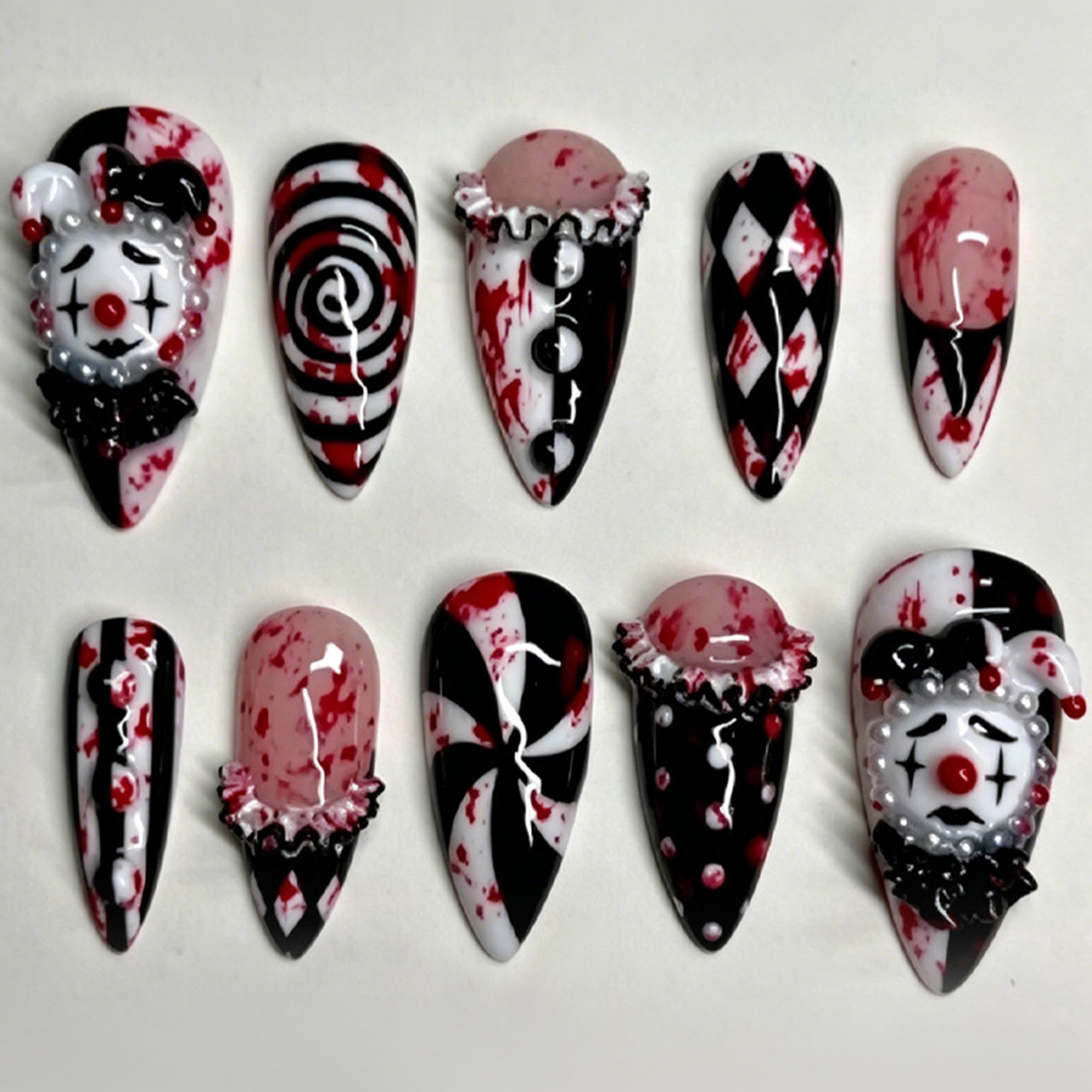30개 재미있는 다크 클라운 프레스온 네일 할로윈 프렌 - Nail Art Press On 리뷰 및 가격