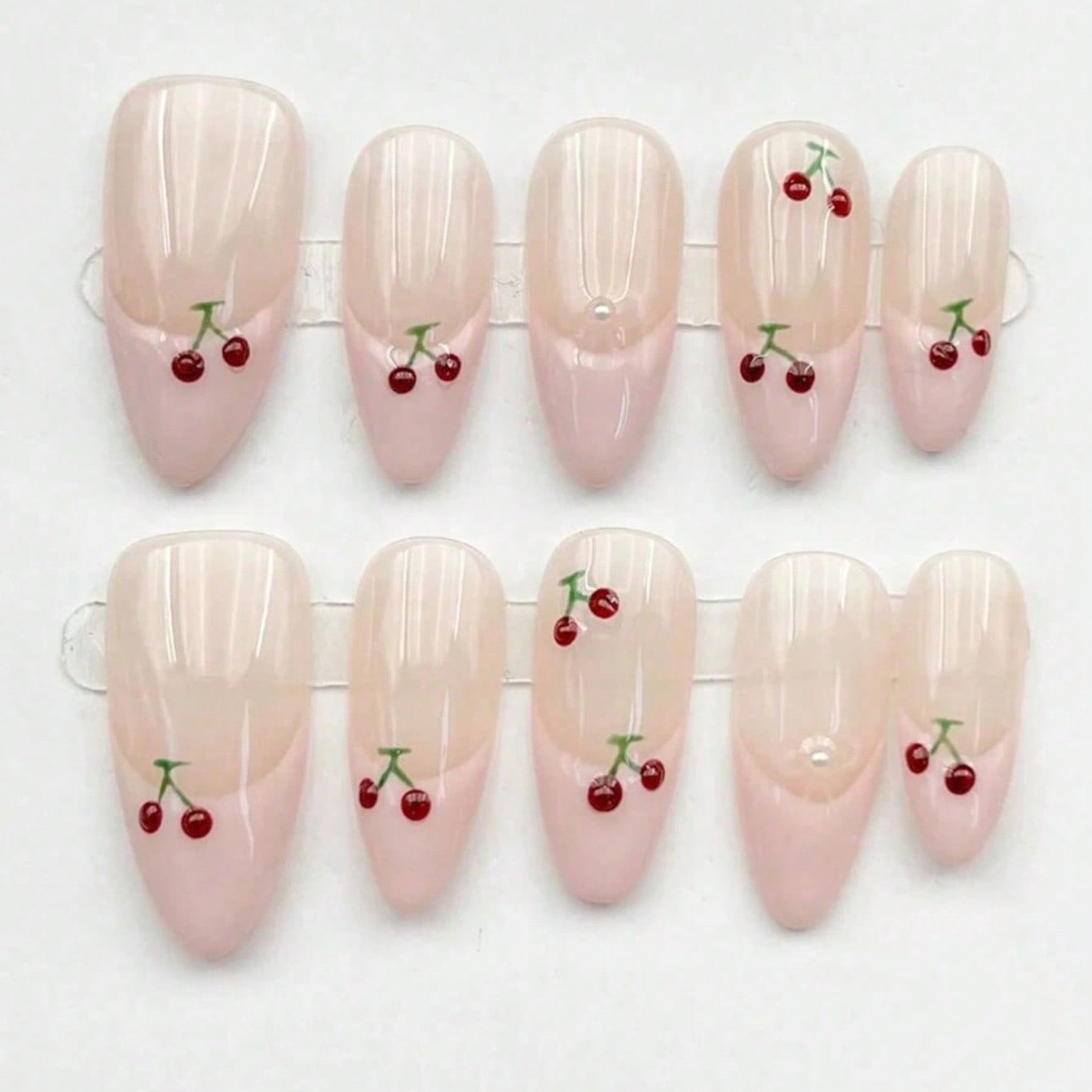 10개 중간 사이즈 아몬드 누드 핑크 핸드페인팅 체리  - Nail Art Pink 리뷰 및 가격