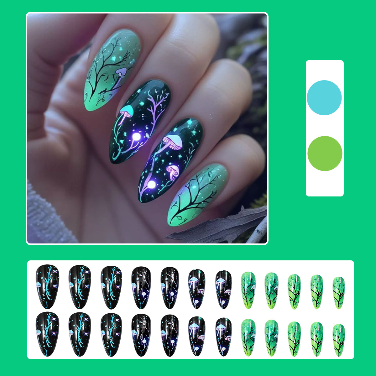 아몬드 프레스온 네일 버섯 모양 가짜 손톱 잎사귀 스머 - Nail Art Press On 리뷰 및 가격