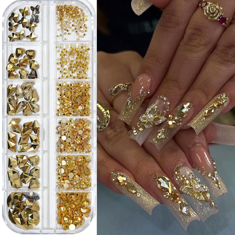 12칸 3D 핑크 네일아트 라인스톤 믹스 라운드 하트  - Nail Art Valentines Day 리뷰 및 가격