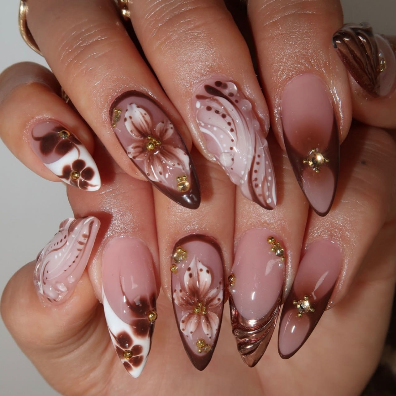 여성용 중간 사이즈 가짜 손톱 그라데이션 커피 브라운  - Nail Art Press On 리뷰 및 가격