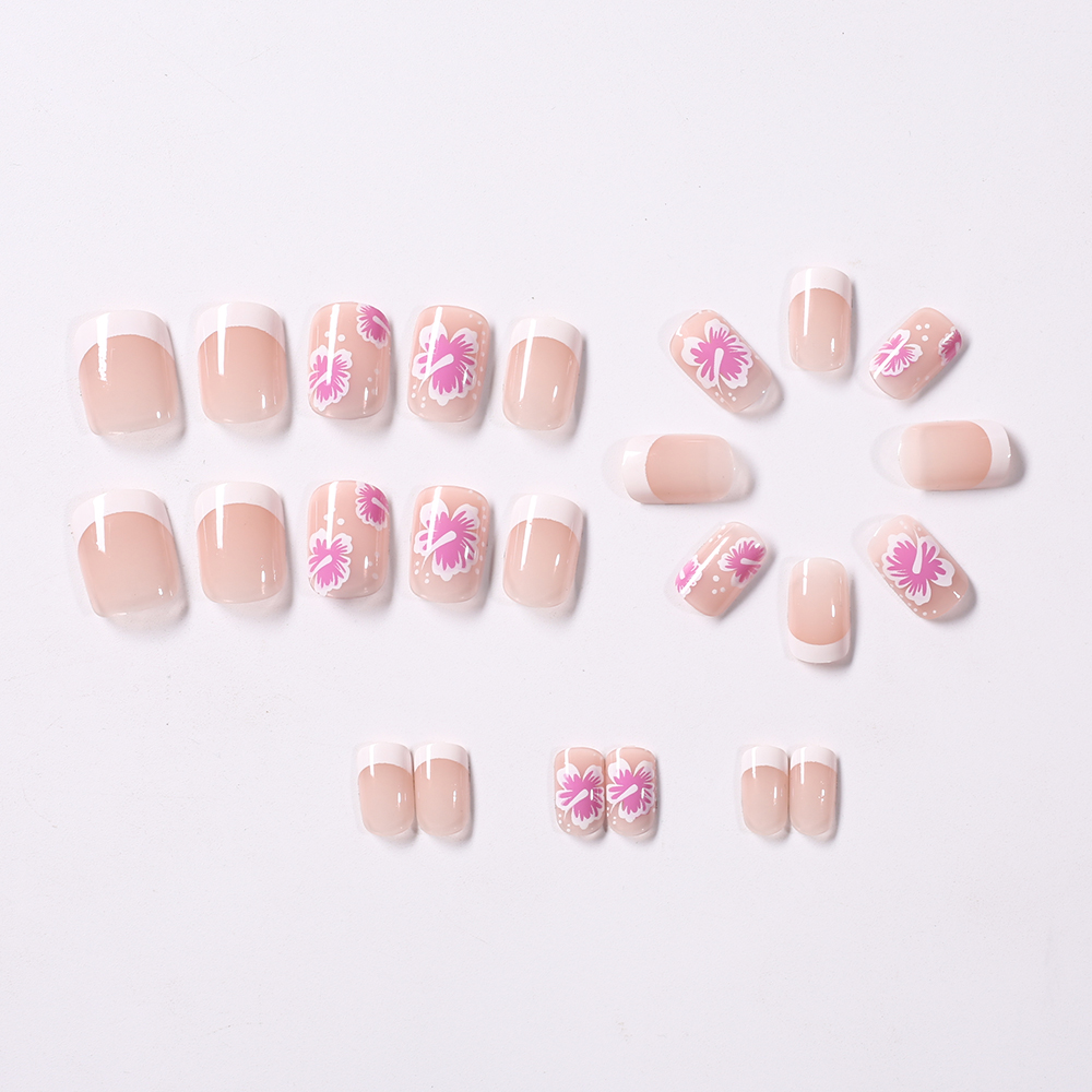 24Pcs 프랑스어 꽃 거짓 손톱 핑크 히비스커스 디자 - Nail Art Press On 리뷰 및 가격