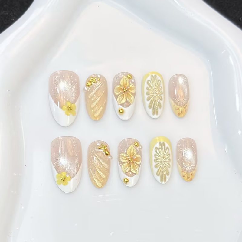 10개입, 핑크, 파랑, 노랑 색상의 플로럴 패턴이 들 - Nail Art Pink 리뷰 및 가격
