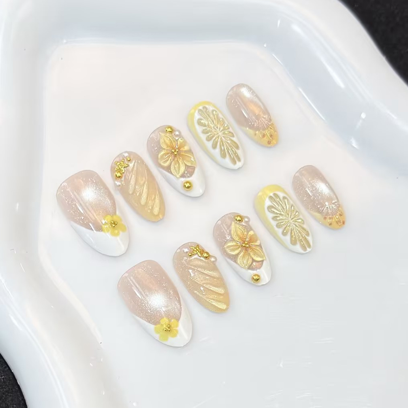 10개입, 핑크, 파랑, 노랑 색상의 플로럴 패턴이 들 - Nail Art Pink 리뷰 및 가격