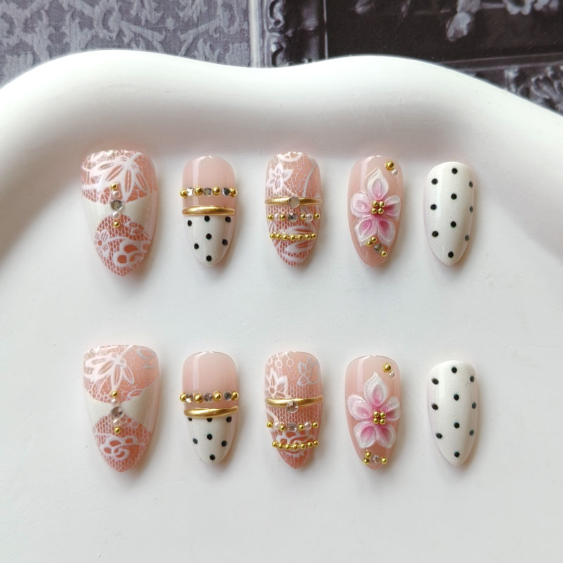 10개입, 3D 금박 장식의 흰색 레이스 꽃무늬, 고급 - Nail Art Press On 리뷰 및 가격