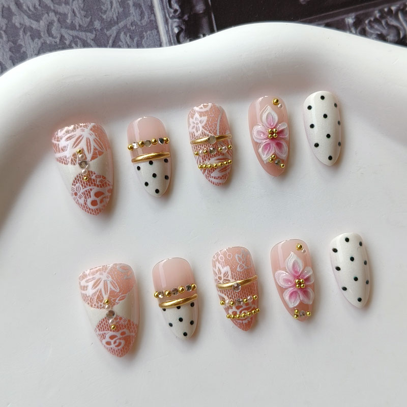 10개입, 3D 금박 장식의 흰색 레이스 꽃무늬, 고급 - Nail Art Press On 리뷰 및 가격